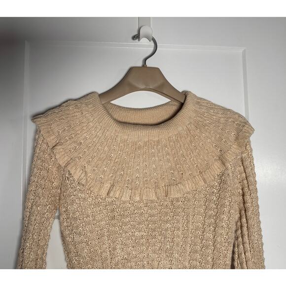 Free People Crazy In Love Ruffle Sweater Beige Size MED Ruffle Sleeve - Picture 3 of 10